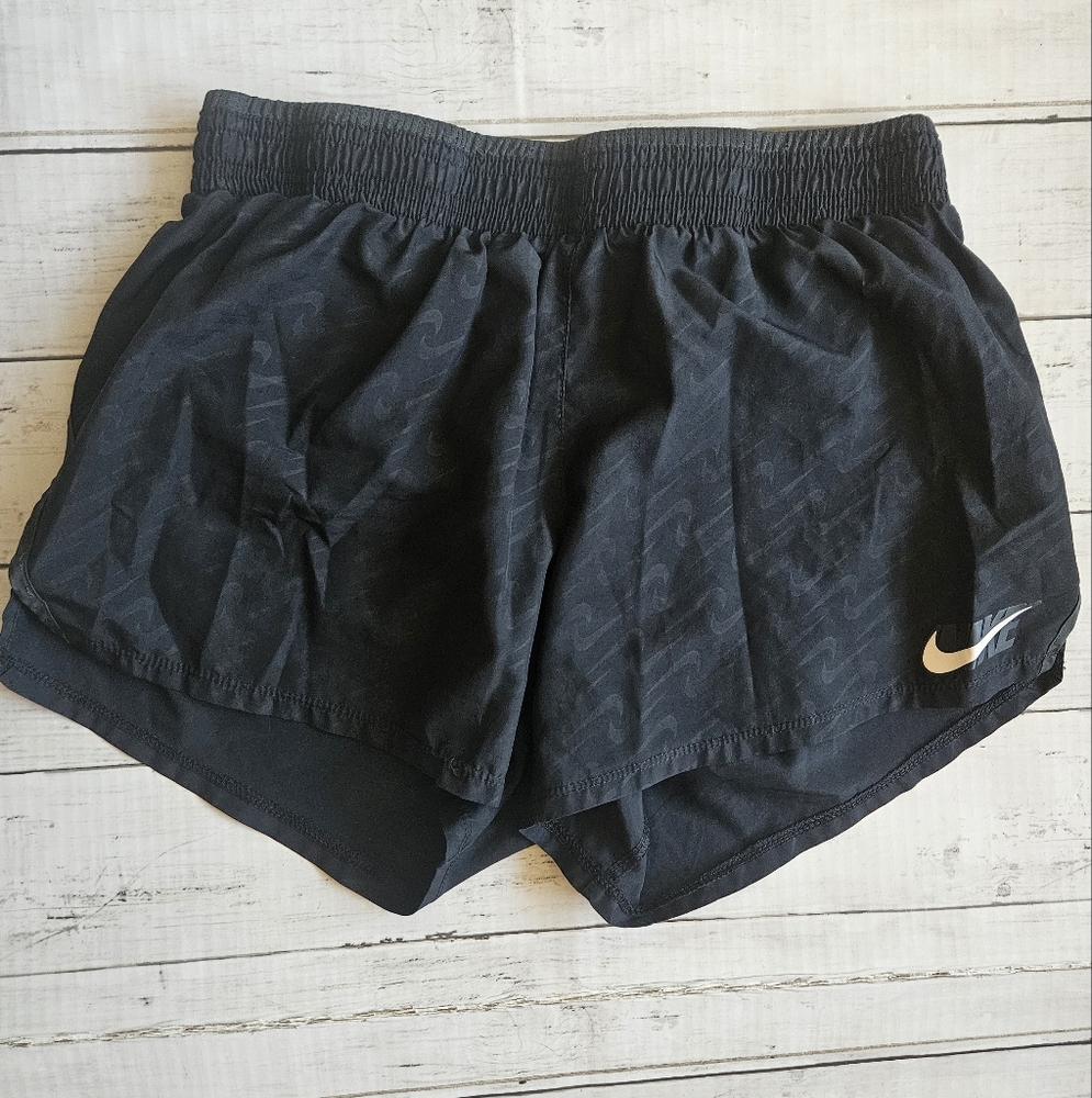 Nike Dri-FIT Womens Black Monogram Swoosh Running Shorts Small Athletic Training